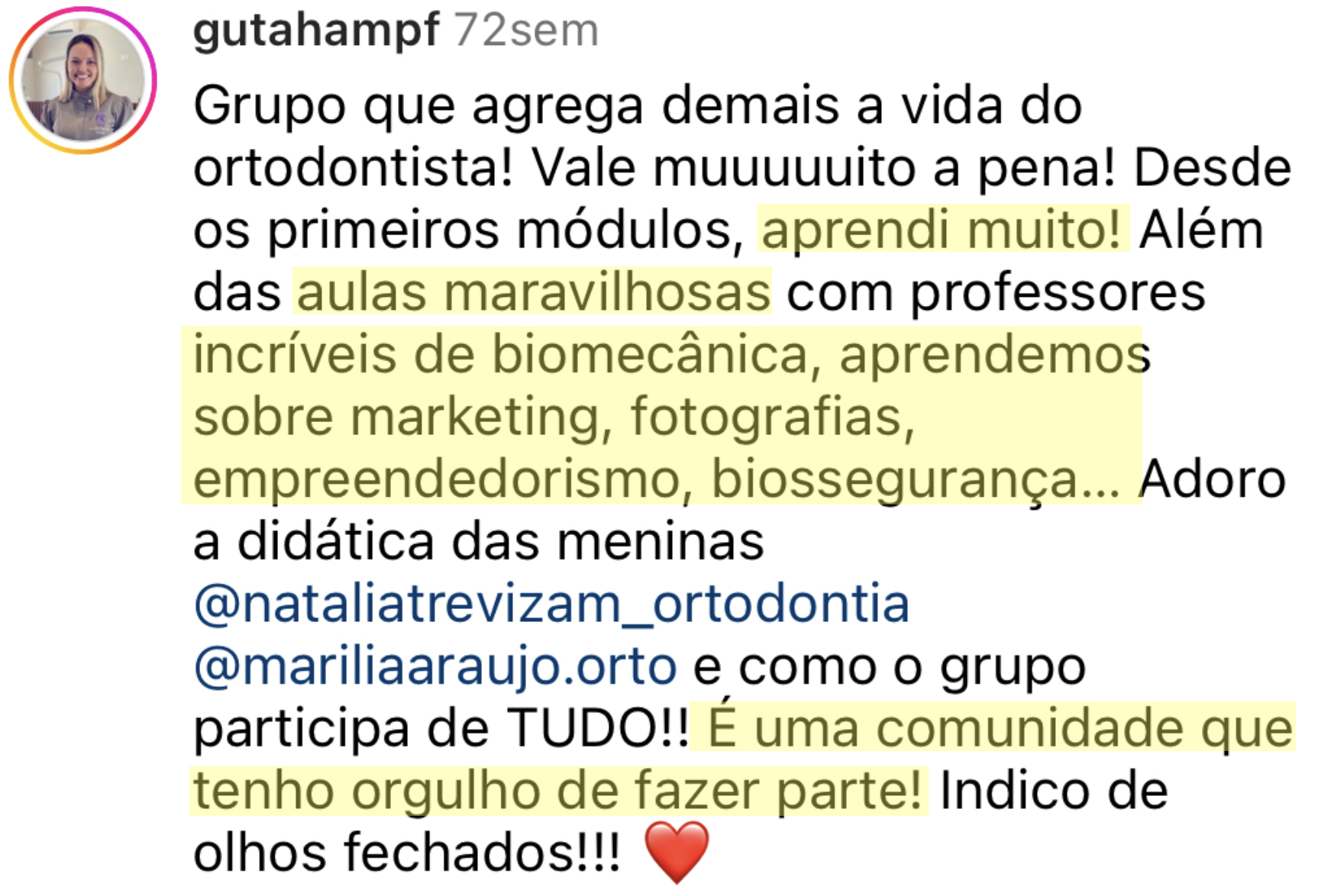 Depoimento de aluno