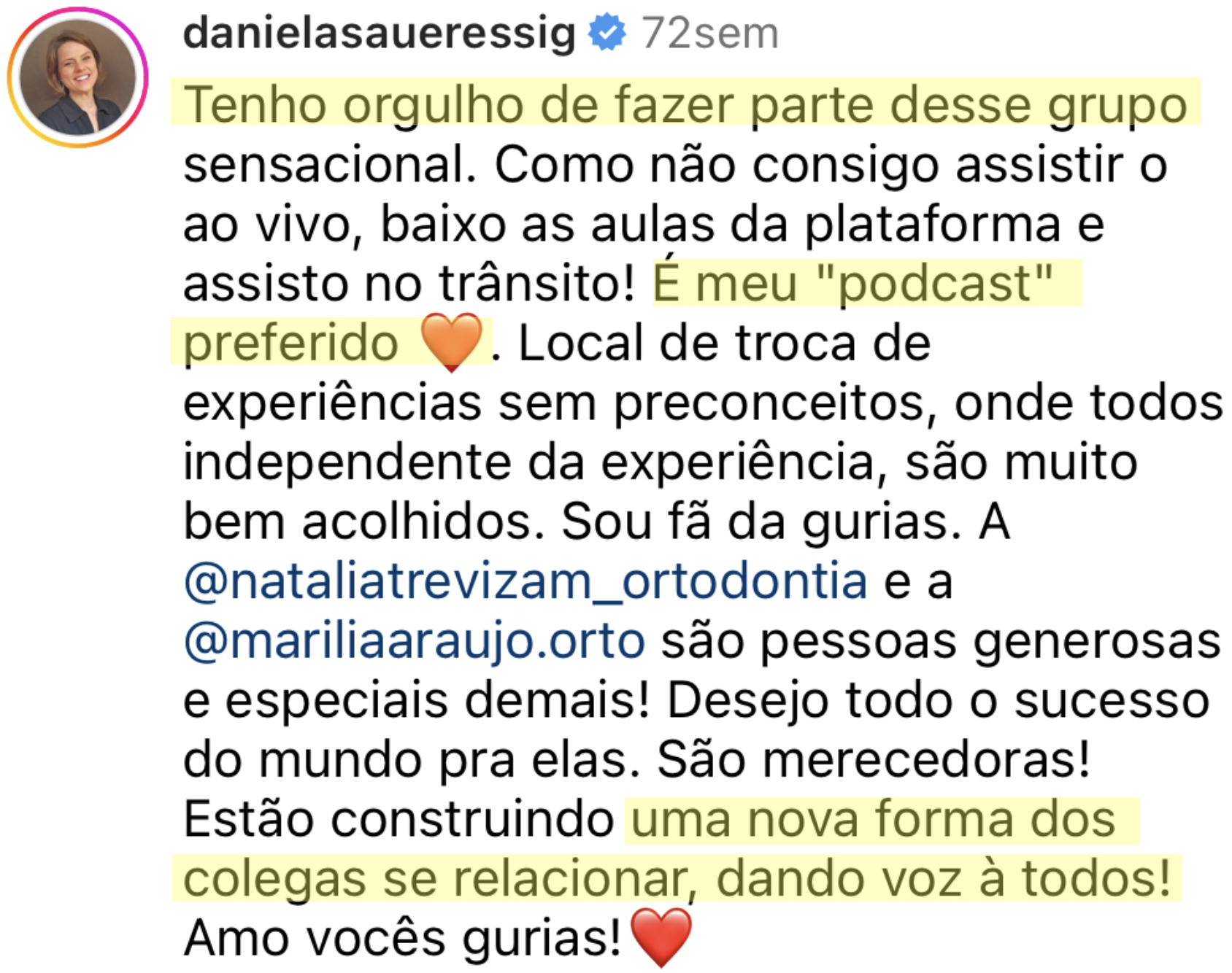 Depoimento de aluno
